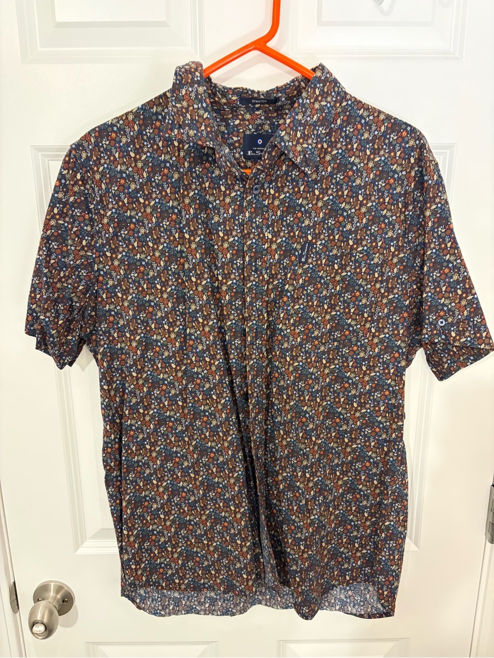 Ben Sherman Men's Short-Sleeve Floral Button-Up Shirt - Navy & Brown